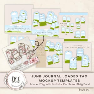 Modelli di mockup per tag caricati Junk Journal 1A, modelli di mockup per schede, tasche, etichette, modelli Canva, mockup per l'esposizione del prodotto per tag caricati