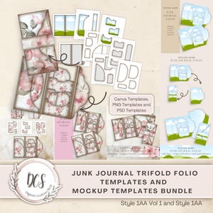 Junk Journal Folio Templates Style 1AA Vol 1 and 1AA Mockup Templates Bundle, Vintage Look Overlays, Product Display Mockup Templates
