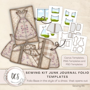 Naaipakket junk journal foliosjablonen, vintage look overlays, concertina folio, zakken kaarten tags, look met noodlijdende rand, kortstondige