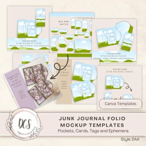 Junk Journal Folio Style 2AA Mockup Templates, Pockets Cards Tags Ephemera, Canva Template, Product Display Mockup for Trifold Folio