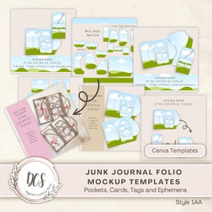 Junk Journal Folio Style 1AA Mockup Templates, Pockets Cards Tags Ephemera, Canva Template, Product Display Mockup for Trifold Folio