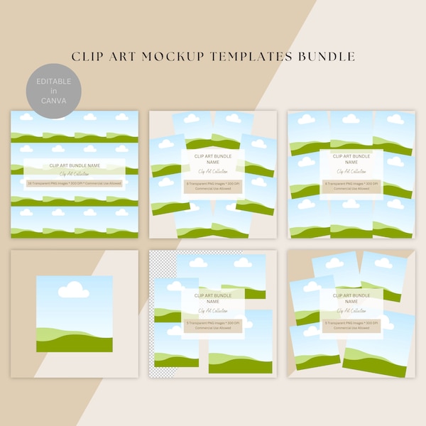 Clip Art Mockup Templates Bundle, DIGITAL DOWNLOAD, Editable in Canva, Commercial Use Allowed