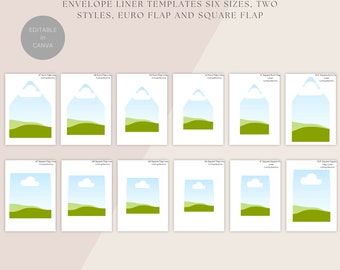 Envelope Liner Templates Six Sizes Two Styles, Euro, Square, A4, US, Digital Download, Editable in Canva, Edit Print and Cut, Commercial Use