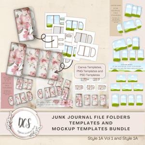 Junk Journal File Folders Style 1A Vol 1 Templates and 1A Mockup Templates Bundle, Vintage Look Overlays, Product Display Mockup Templates