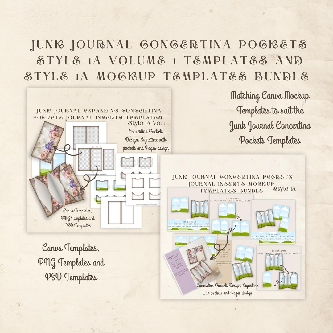 Junk Journal Concertina Pockets Templates Style 1a Vol 1 And 1a Mockup