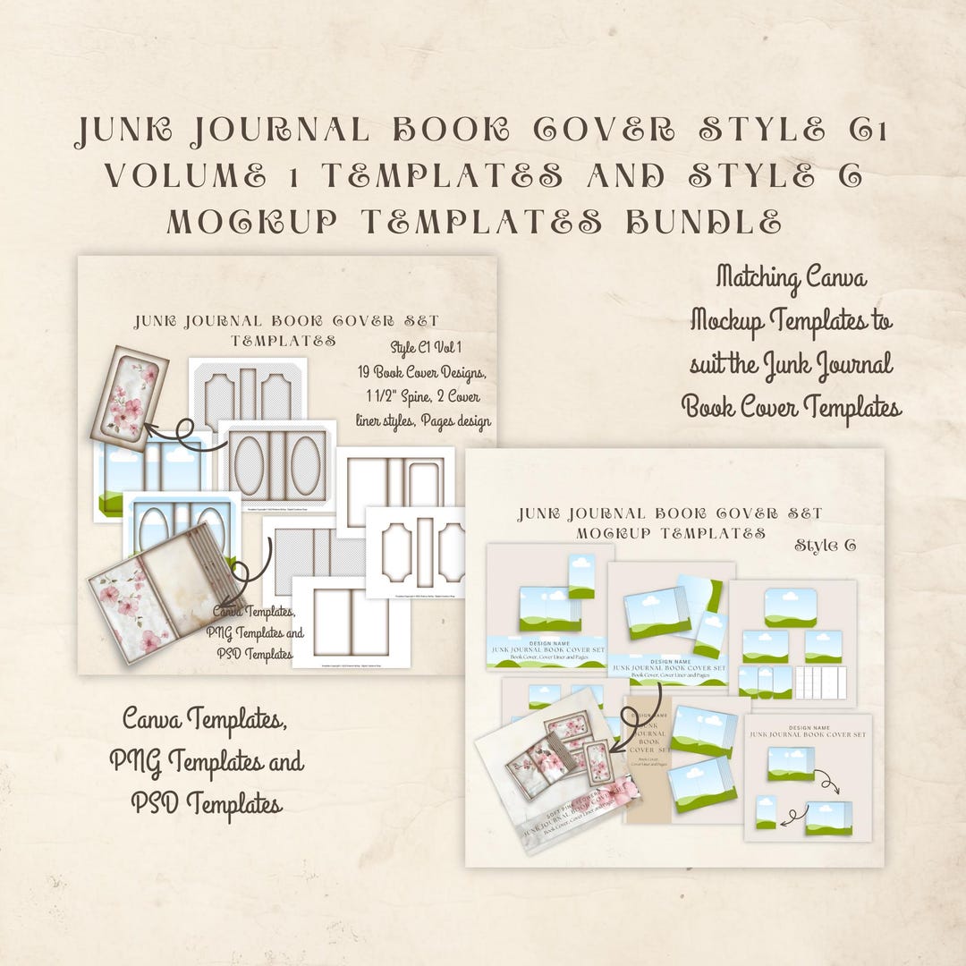 Junk Journal Book Cover Set Style C1 Vol 1 Templates and C Mockups ...