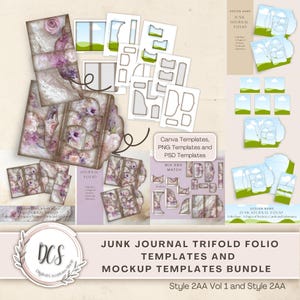 Junk Journal Folio Style 2AA Mockup Templates, Pockets Cards Tags Ephemera, Canva Template, Product Display Mockup for Trifold Folio