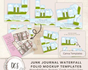 Junk Journal Waterfall Folio Style 1AA1 Mockup Templates, Waterfall Folio Mockup Templates, Canva Template, Product Display Mockup for Folio