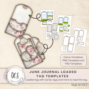Junk-Journal geladen Tag Stil 1A Volumen 1 Vorlagen, Vintage-Look-Overlays, mehrere Taschen Tag, Distressed Edge Look, Folio Pockets Tags