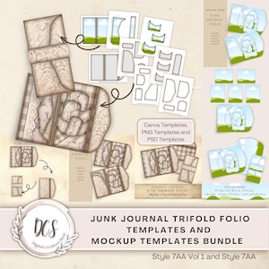 Junk Journal Folio Templates Style 7AA Vol 1 and 7AA Mockup Templates Bundle, Vintage Look Overlays, Product Display Mockup Templates