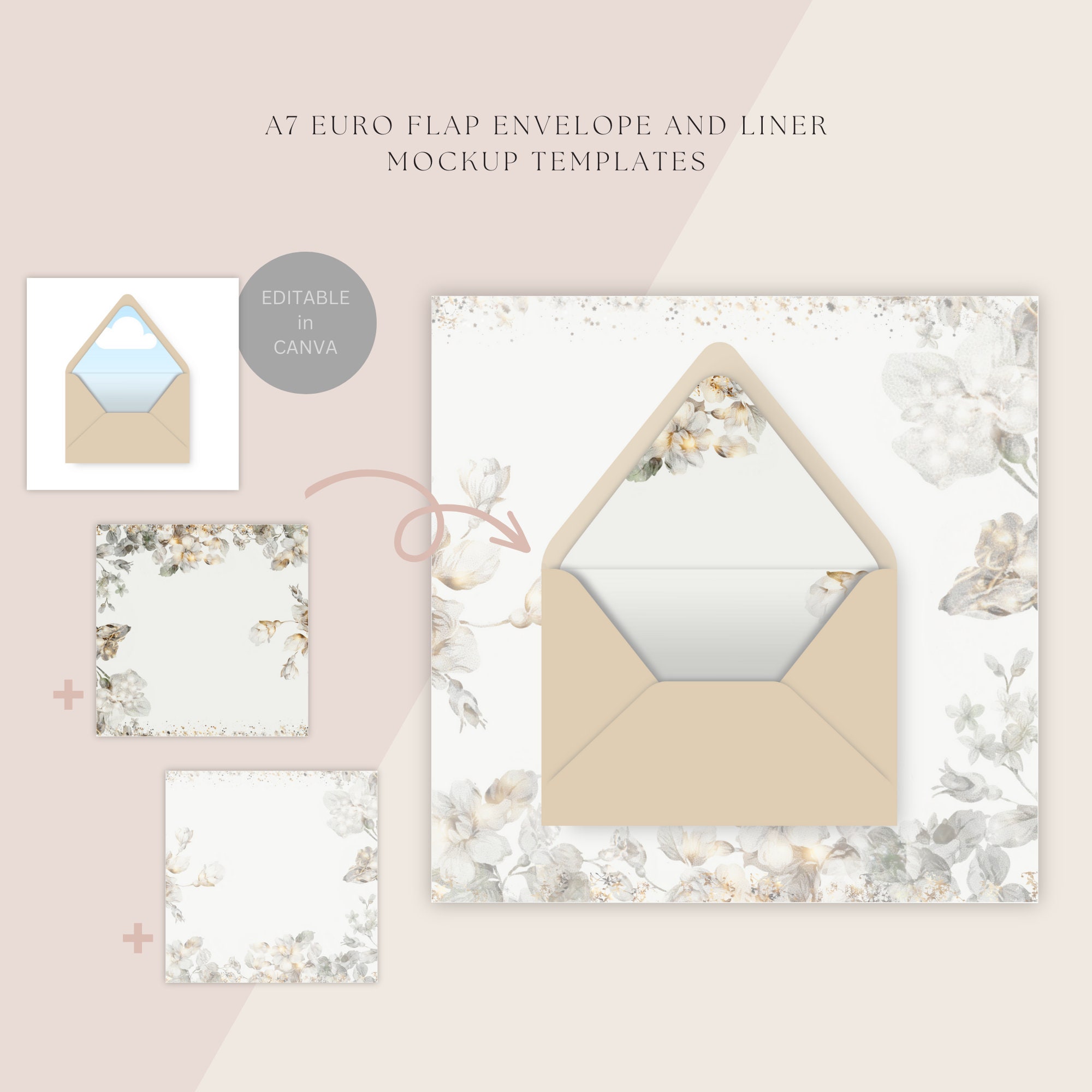 A7 Euro Flap Envelope and Liner Mockup Templates Liner Kraft Paper