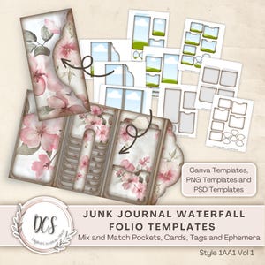 Junk Journal Waterfall Folio Style 1AA1 Vol 1 Templates, Vintage Look Overlays, Multiple Pockets Waterfall, Distressed Edge Look, Card, Tabs
