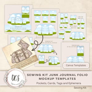Sewing Kit Junk Journal Folio Mockup Templates, Pockets Cards Tags Ephemera, Canva Template, Product Display Mockup for Gatefold Folio