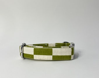 Green Checkerboard Collar | Green & Beige Checkerboard Dog Collar