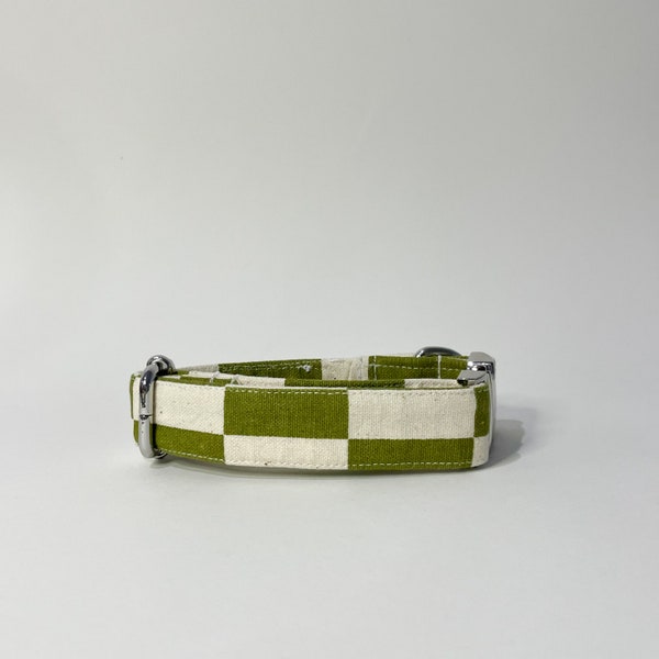 Green Checkerboard Collar | Green & Beige Checkerboard Dog Collar