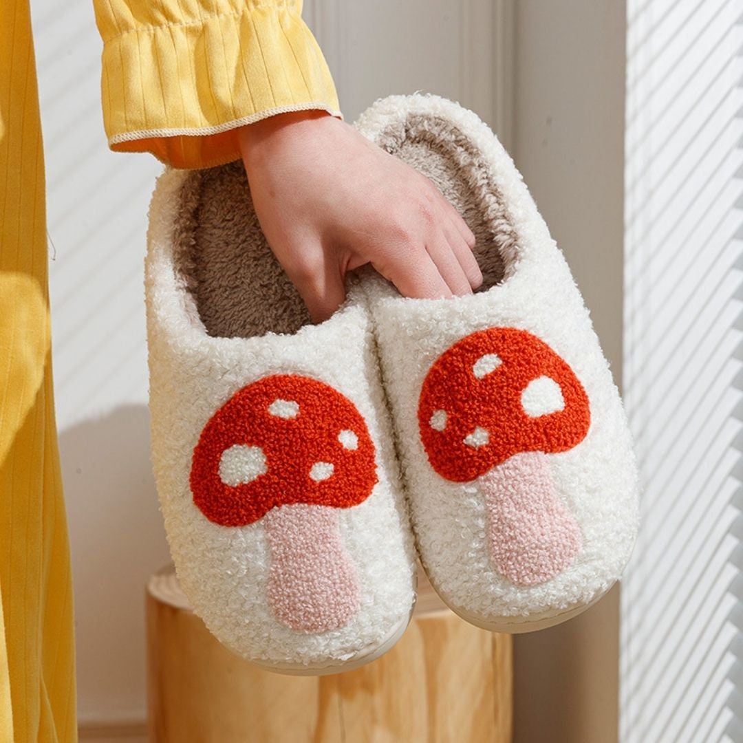 thumbnail image 2 of Mushroom Slippers With Rainbow Hearts - Cozy Indoor House Slippers For Kids Women Men 2 of 13