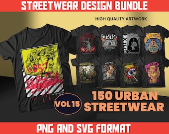 Urban Streetwear Designs Bundle | 150 Pop Culture T-Shirt POD (PNG, SVG)