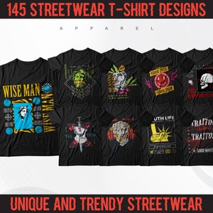 145 Urban Streetwear Designs | T-Shirt Design Bundle | Streetwear Design | Aesthetic Design | Urban Shirt Design | Graphic Shirt | DTF | DTG