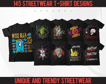 145 Urban Streetwear T-Shirt Designs | Graphic Art Bundle (SVG & PNG)