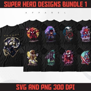 40 modèles de t-shirts super-héros Bundle 1 | Lot de modèles de t-shirts de dessins animés | Téléchargement numérique | Fichiers SVG | Transfert DTF | Transfert DTG