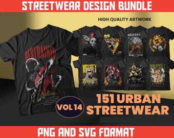 Urban Streetwear Designs Bundle | 151 PNG SVG T-Shirt Graphics (Digital Download)