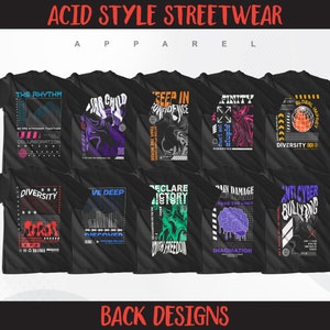 Acid Style Streetwear T-Shirt Designs | Front and Back Designs Streetwear | Streetwear Designs Bundle | Urban Streetwear | Urban Clothing