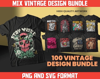 Pakiet 100 projektów w stylu vintage, grafiki streetwearowe (PNG, SVG)