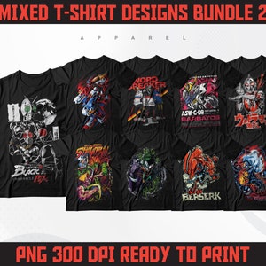 Mixed T-Shirt Designs Bundle 2 | Anime Designs Bundle | Streetwear Designs | T-Shirt Designs PNG Bundle | Super Hero Designs | DTF | DTG