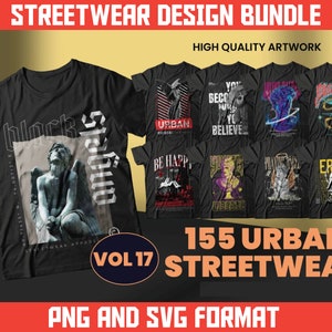 Urban Streetwear Designs Bundle | 155 T-Shirt POD Designs (PNG, SVG)