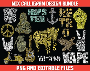86 Calligram Streetwear Designs | T-Shirt POD Graphics (SVG & PNG)