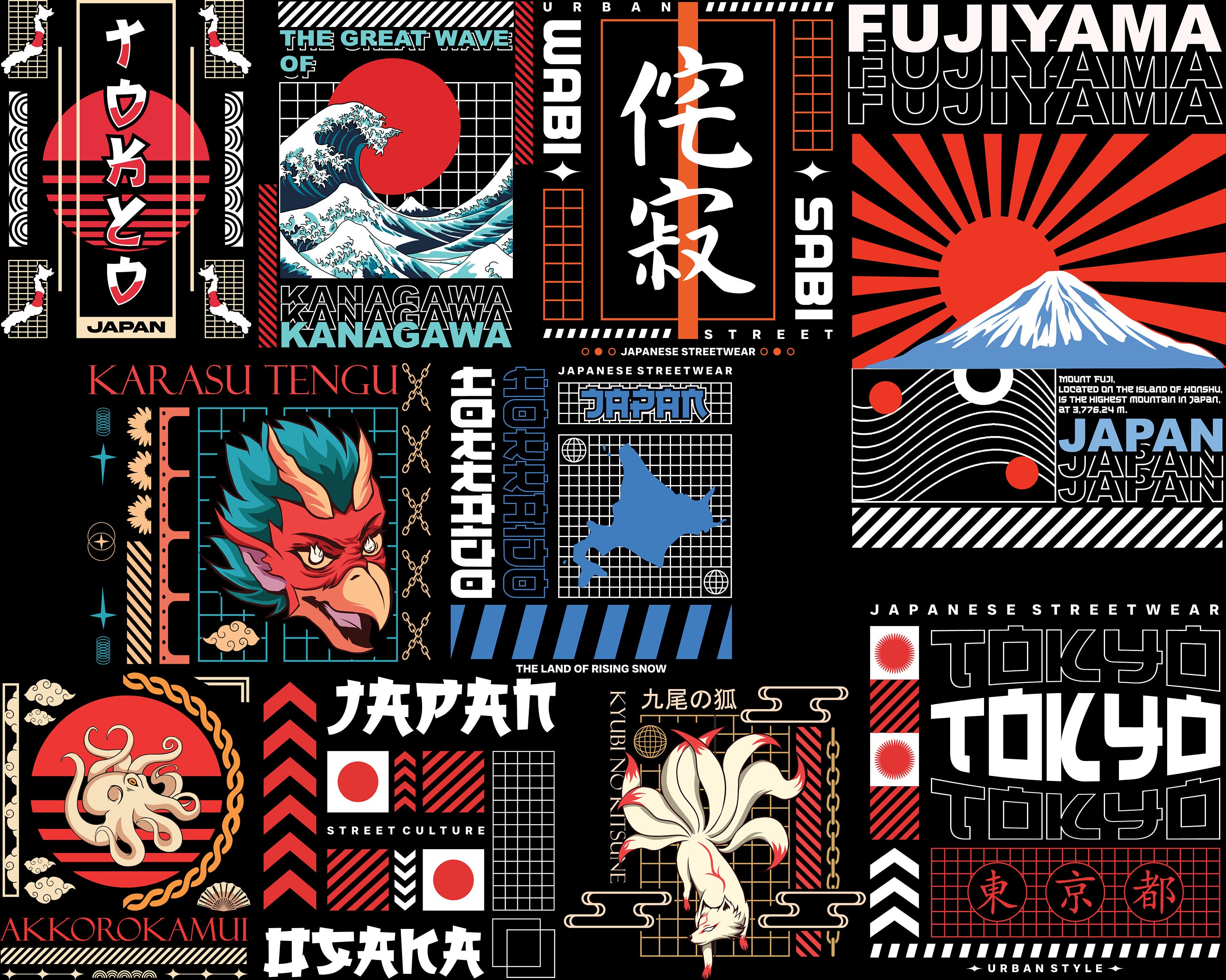 Japanese Streetwear Designs Bundle | Anime T-shirt Designs