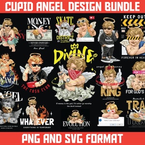 60 Angel Cherub T-Shirt Designs Bundle | Streetwear Designs | Angel SVG | Angel Designs | Urban T-Shirt | Hip Hop | Cherub Urban | DTF | DTG