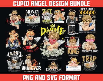 Bundle med t-shirtdesigner med ängel och keruber | Urban Streetwear (SVG, PNG)