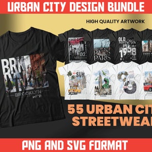 55 urban city-streetwearontwerpen | Bundel grafische T-shirts (PNG, SVG)