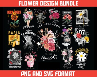 Flower Streetwear T-shirtontwerpen, 50 png-SVG-afbeeldingen (digitale download)