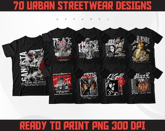 70 Urban Streetwear Designs | T-Shirt Designs Bundle | Streetwear Designs | Aesthetic Design | Shirt Designs | Graphics Shirt | DTF | DTG