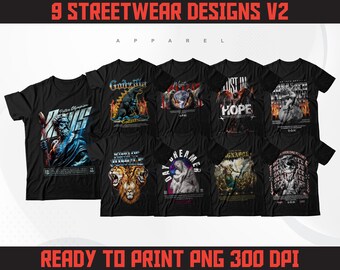 Streetwear T-Shirt Designs Bundle | Urban Graphics (PNG Digital Download)