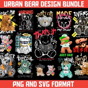 121 T-Shirt Designs Bundle, Bear Streetwear Designs Bundle, Streetwear Designs, Teddy Bear Design, Urban T-Shirts, Hip Hop T-Shirt, DTF, DTG