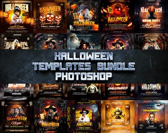 50 griezelige Halloween-feestfoldersjablonen | Photoshop PSD-bundel
