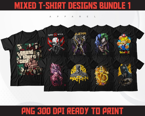 Anime Streetwear T-Shirt Designs PNG Bundle | Super Hero Graphics (Digital Download)