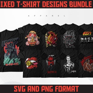 Mixed T-Shirt Designs Bundle 5 | Anime Designs Bundle | Streetwear Designs | Cartoon Streetwear Designs Bundle | Super Hero Designs