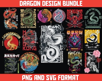 Pacote com 56 estampas de dragões para camisetas | Gráficos para streetwear (PNG, SVG)