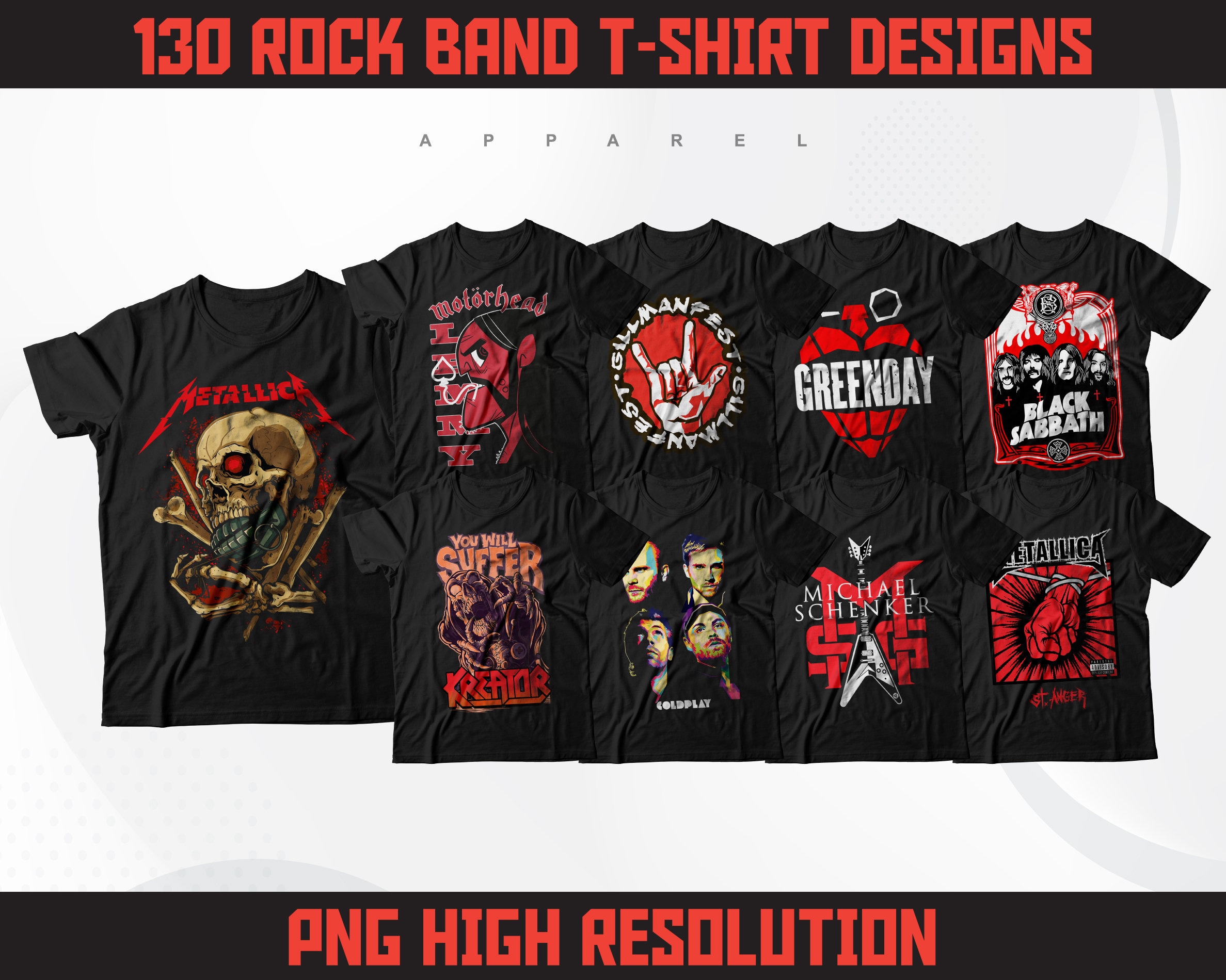 Rock Band Tshirt Designs Bundle Streetwear Tshirt Designs PNG Tshirt Designs Urban Streetwear