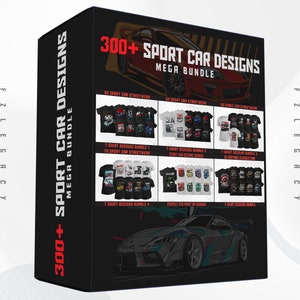 Mais de 300 designs de camisetas de carros esportivos MEGA pacote