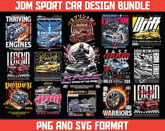 Sport Car Streetwear Designs Bundle | Retro T-Shirt Prints (PNG, SVG)