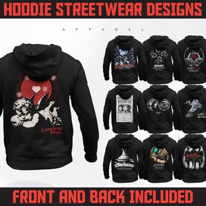 37 Hoodie Streetwear Designs | T-Shirt Designs Bundle | Streetwear Designs | Aesthetic Design | Shirt Designs | Graphics Shirt | DTF | DTG