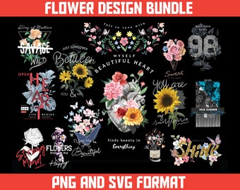 Blumen Streetwear Design Bundle | 70 PNG & SVG Grafiken (Digitaler Download)