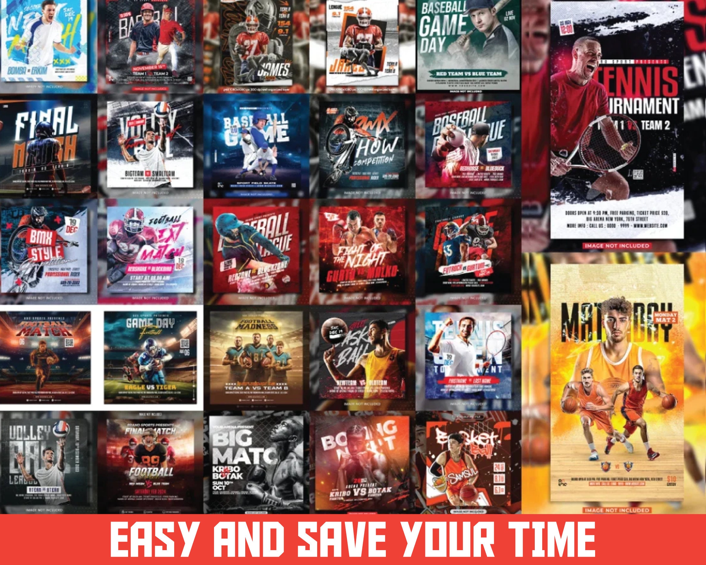 100 SPORTS TEMPLATES | 300dpi Photoshop Digital Download | Banner ...