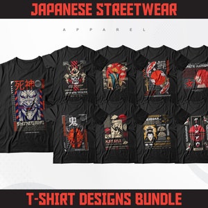 Paquete de diseños de ropa de calle japonesa / Paquete de diseños de camisetas de anime / Diseños de ropa de calle de anime / Diseños de camisetas de dibujos animados / DTF / DTG