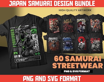 60 ontwerpen voor Japanse samoeraien | Stedelijke streetwear (PNG, SVG)